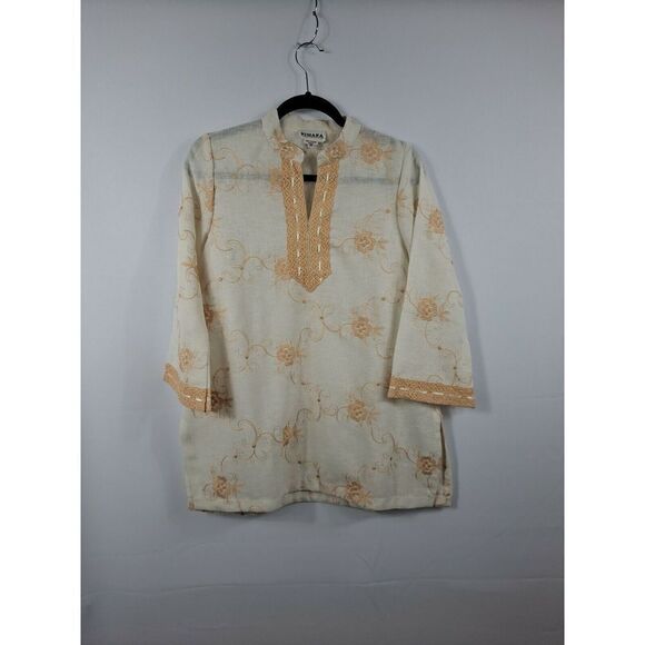 Rimara Ladies Pullover Linen Tunic, Size Medium.   Gorgeous Embroidery,  3/4... - Picture 1 of 12